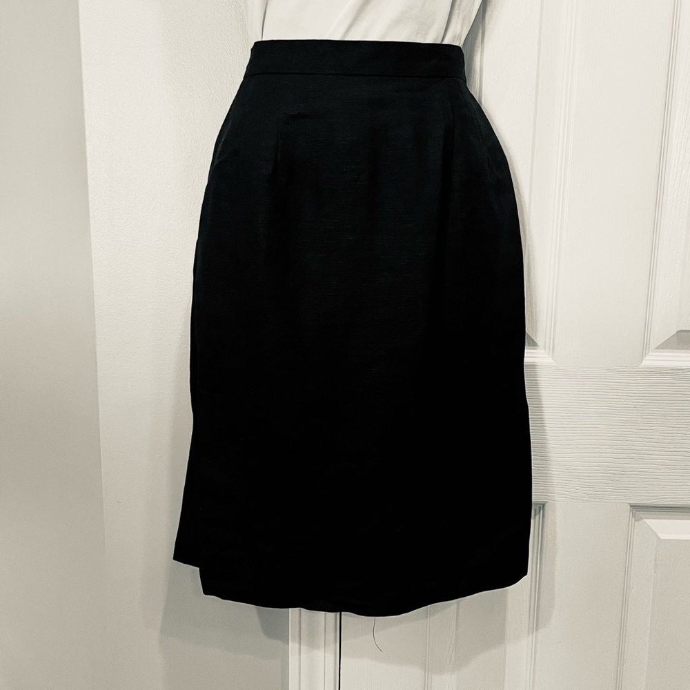 Vintage Parisian Signature Black Linen Blend Midlength Women's Skirt